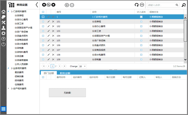 费用设置界面