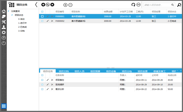 项目主档界面